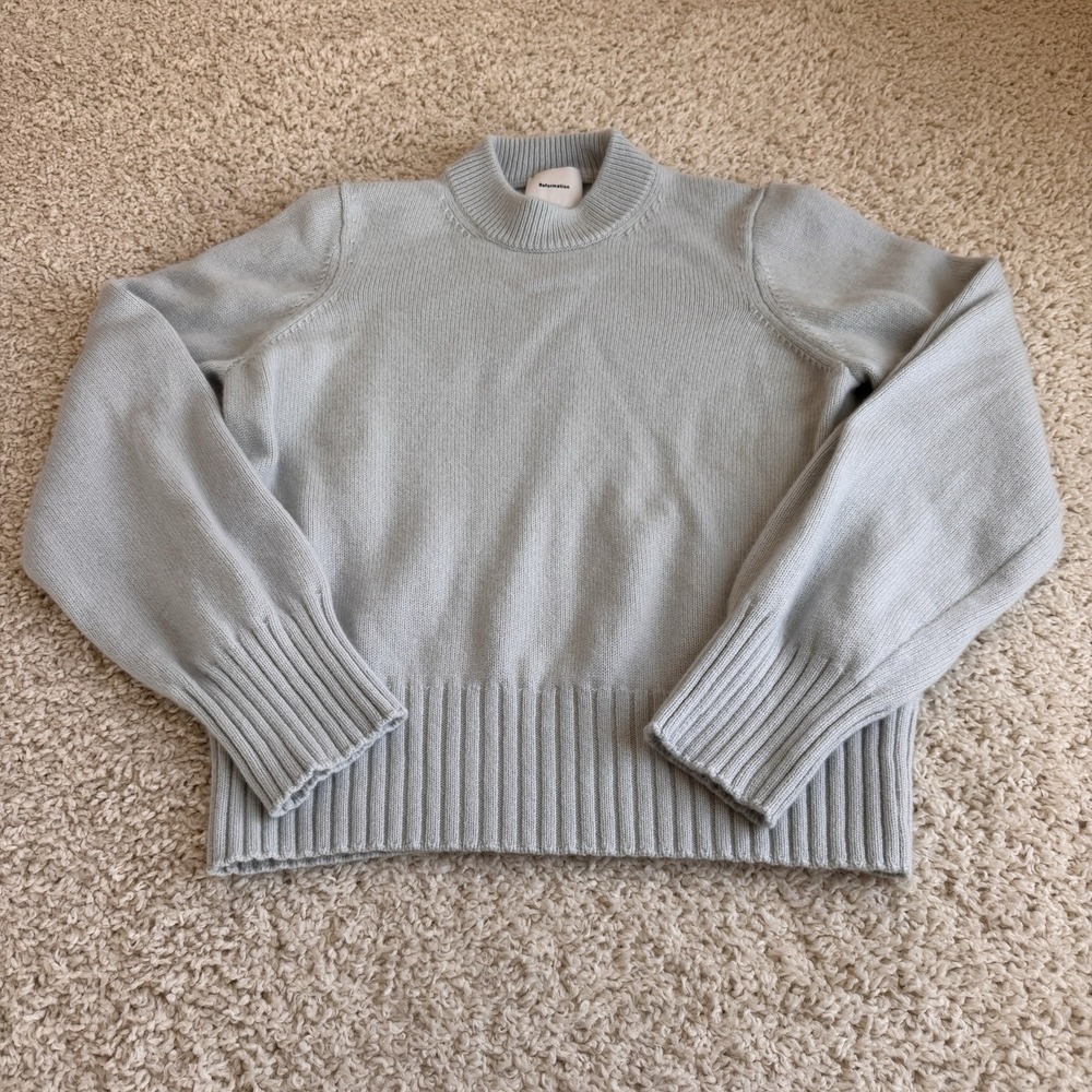 Reformation Womens M 100% Merino Wool Sweater Blue Mock Neck Pullover